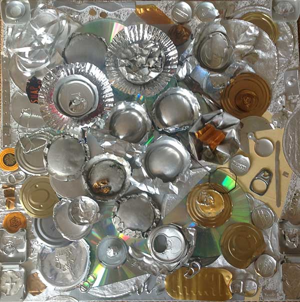 Reflections, wall piece of mica and recyclable aluminum foils and other materials