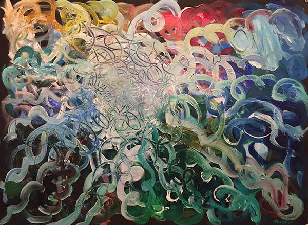 Summer, oil on canvas with canvas strings